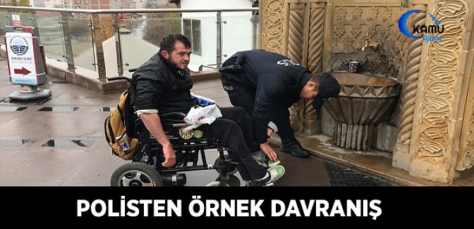 Abdest Almakta Zorlanan Engelliye Polis Yardım Etti