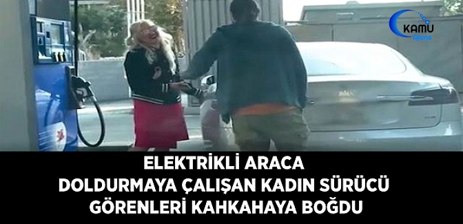 Elektrikli Araca Benzin Doldurmaya Çalışan Kadın Sürücü Görenleri Kahkahaya Boğdu