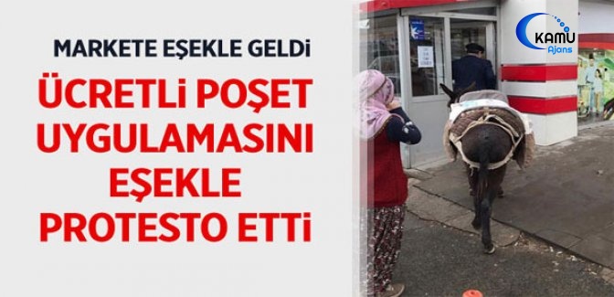 Poşet Parası Vermemek İçin Markete Eşekle Geldi