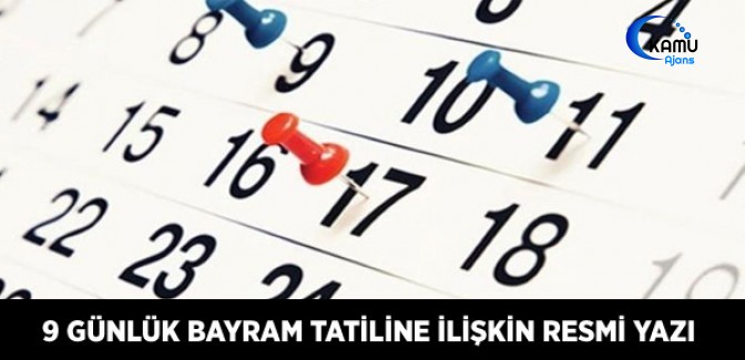 9 Günlük Bayram Tatiline İlişkin Resmi Yazı