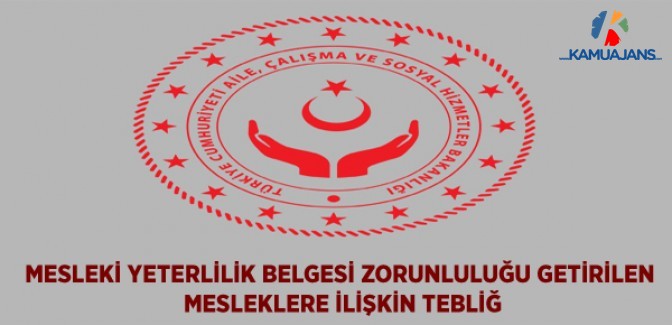 Meslekî Yeterlilik Kurumu Meslekî Yeterlilik Belgesi Zorunluluğu Getirilen Mesleklere İlişkin Tebliğ (Sıra No: 2019/1)