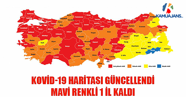 Kovid-19 Haritası Güncellendi. Mavi Renkli 1 İl Kaldı