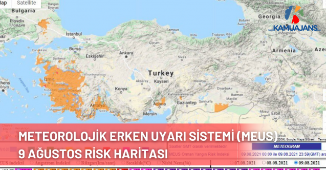 Meteorolojik Erken Uyarı Sistemi (MEUS) 9 Ağustos Orman Yangını Risk Haritası Yayımlandı