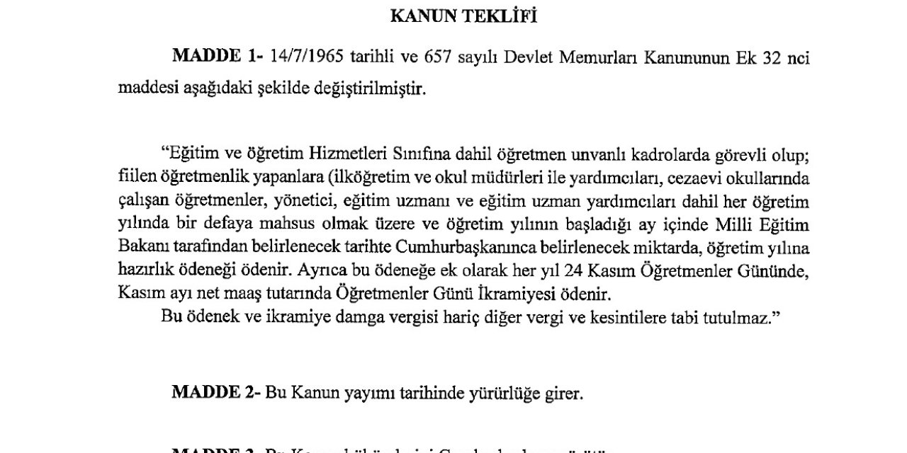 Öğretmenlere bir maaş ikramiye ödenmesi için kanun teklifi TBMM’ye sunuldu