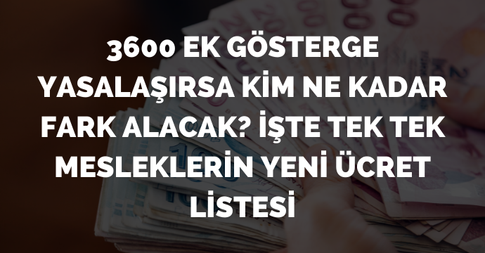 3600 ek gösterge yasalaşırsa kim ne kadar fark alacak? İşte tek tek mesleklerin yeni ücret listesi