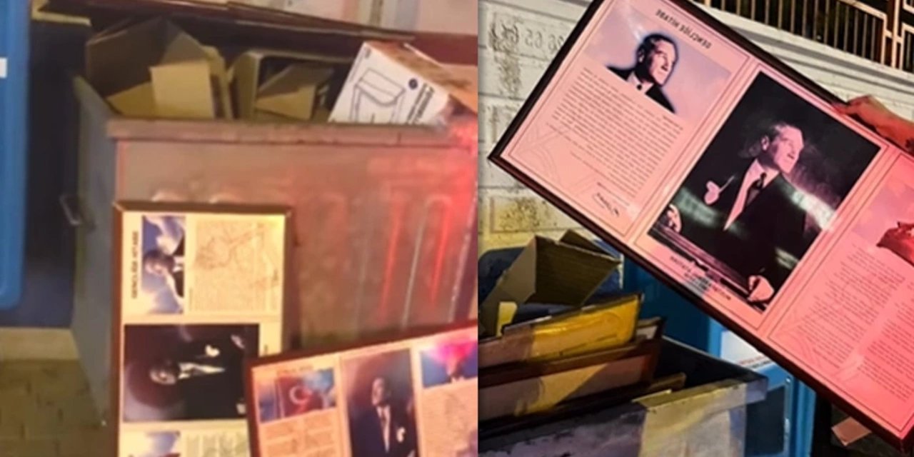Okuldaki, Atatürk ve Türk bayraklı tabloların çöpe atıldığı iddia edildi.